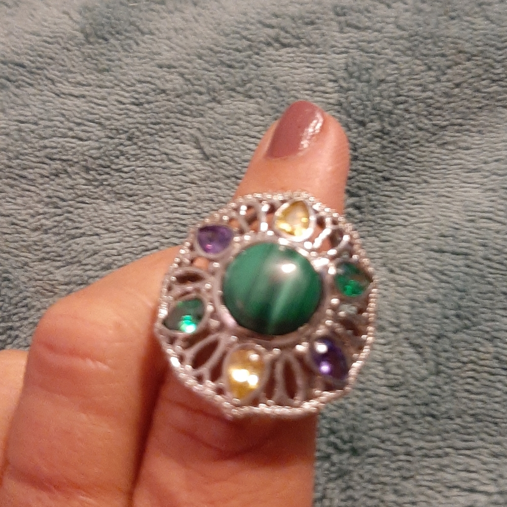 African Malachite Multi Color Diamond Ring